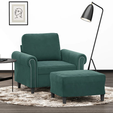 Fauteuil Met Voetenbank 60 Cm Fluweel Donkergroen