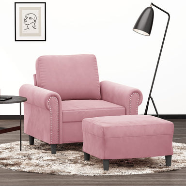 Fauteuil Met Voetenbank 60 Cm Fluweel Roze