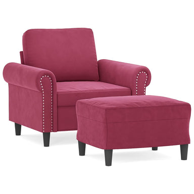 Fauteuil Met Voetenbank 60 Cm Fluweel Wijnrood