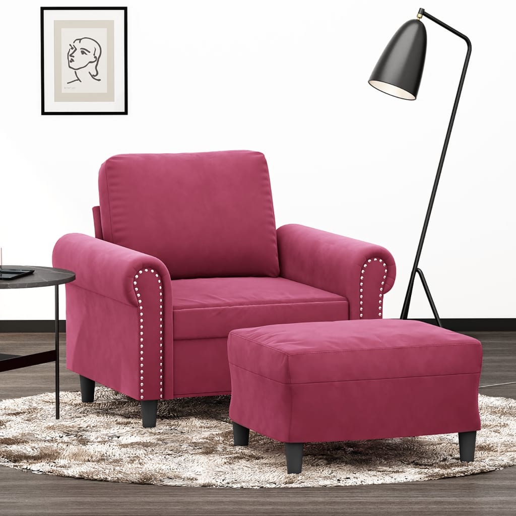 Fauteuil Met Voetenbank 60 Cm Fluweel Wijnrood