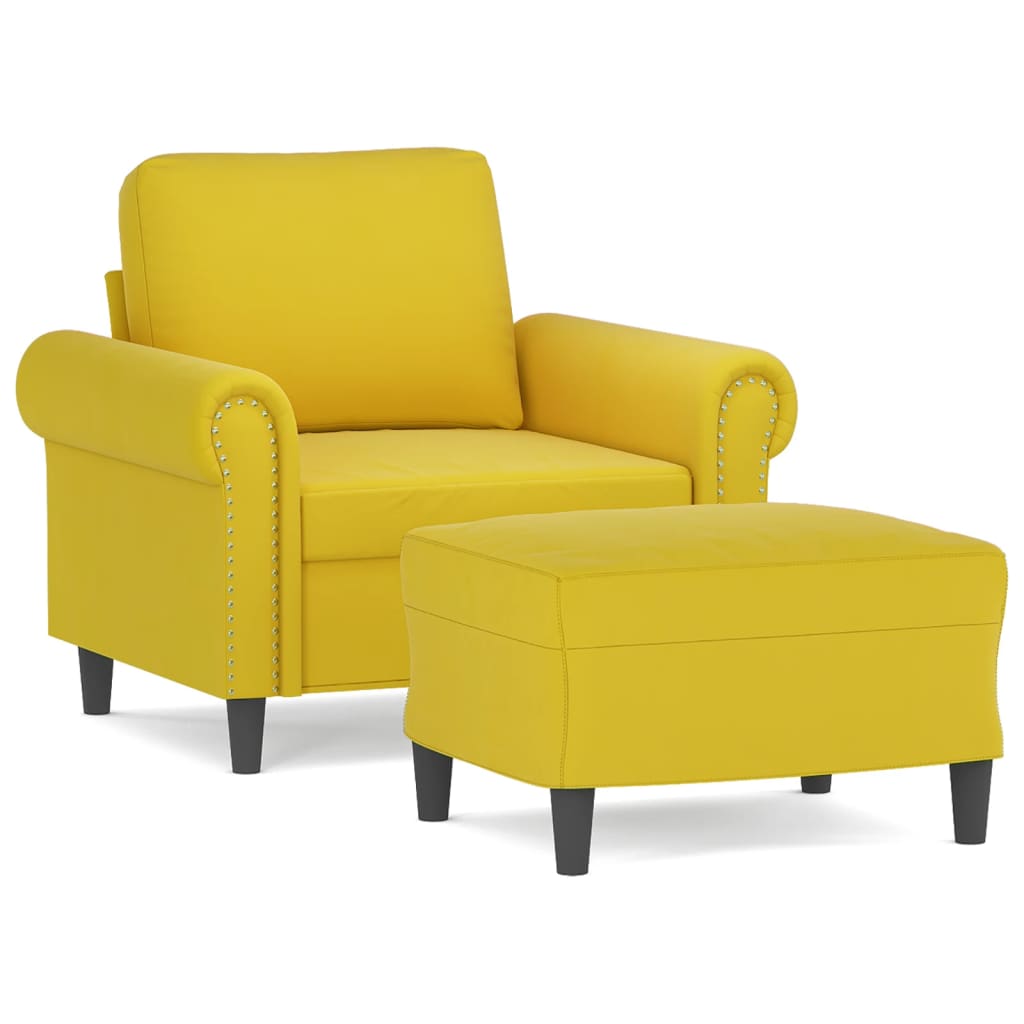 Fauteuil met voetenbank 60 cm fluweel geel