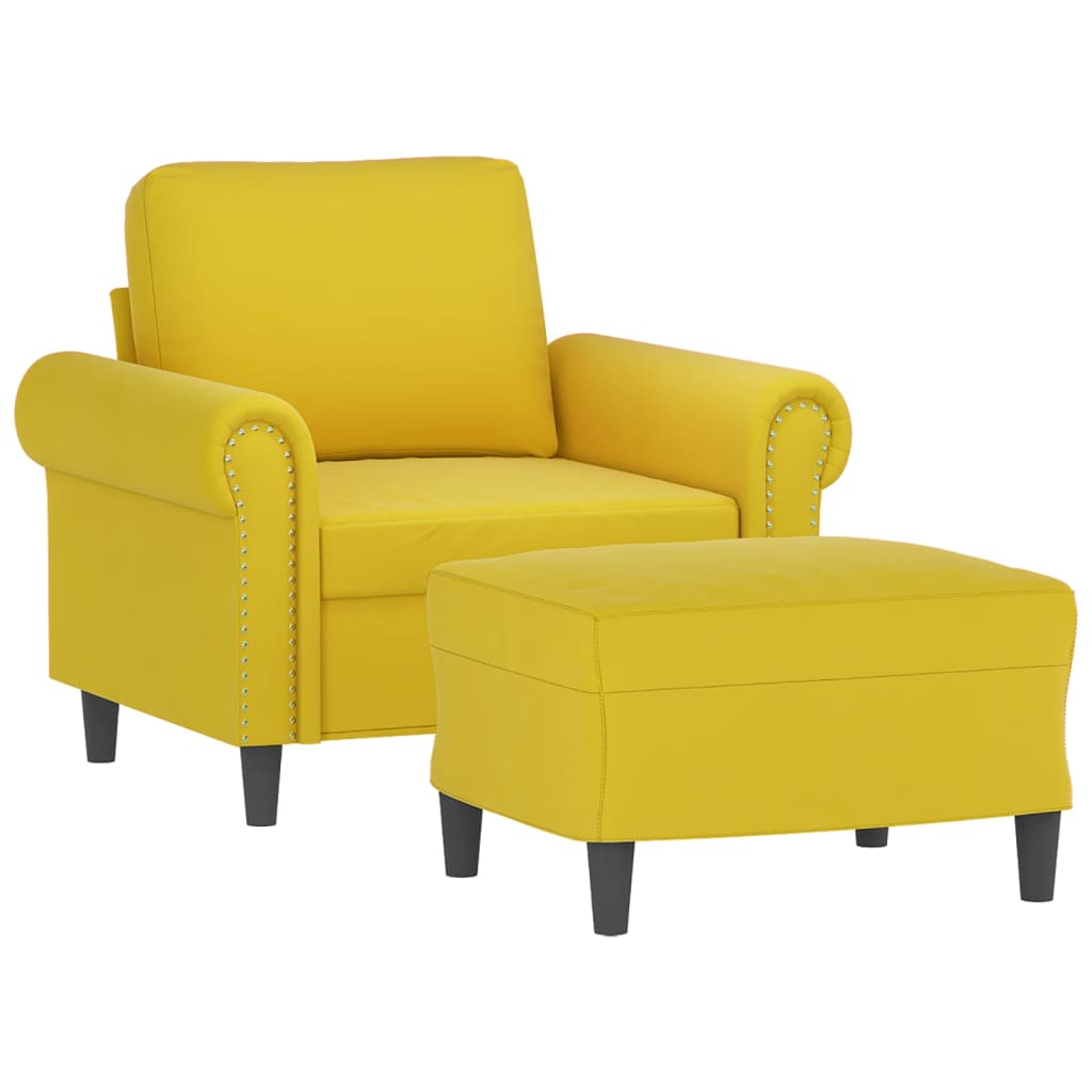 Fauteuil met voetenbank 60 cm fluweel geel