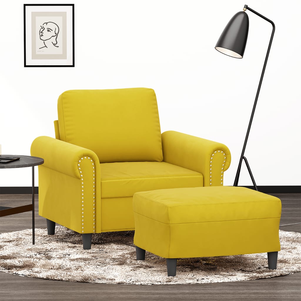 Fauteuil met voetenbank 60 cm fluweel geel