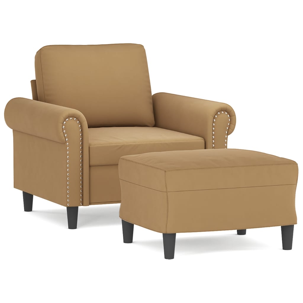 Fauteuil met voetenbank 60 cm fluweel bruin