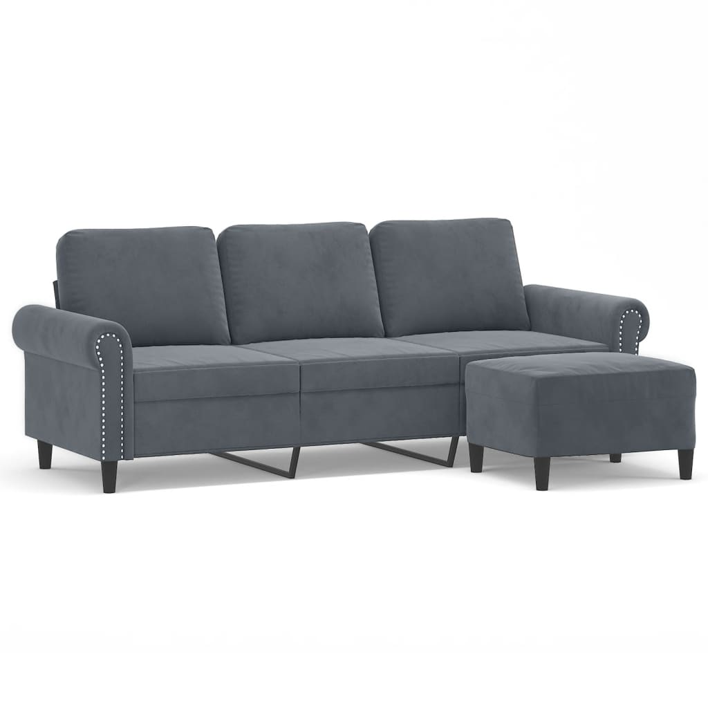 Driezitsbank met voetenbank 180 cm fluweel donkergrijs