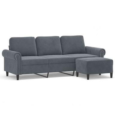 Driezitsbank met voetenbank 180 cm fluweel donkergrijs