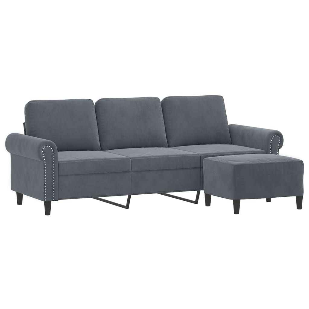Driezitsbank met voetenbank 180 cm fluweel donkergrijs