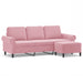 Driezitsbank met voetenbank 180 cm fluweel roze