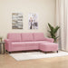 Driezitsbank met voetenbank 180 cm fluweel roze