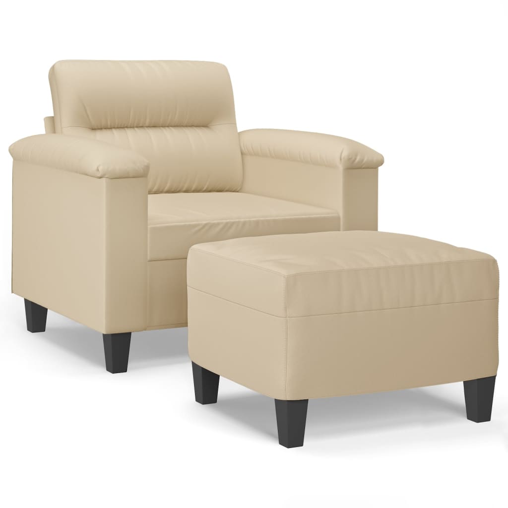 Fauteuil met voetenbank 60 cm microvezelstof crème