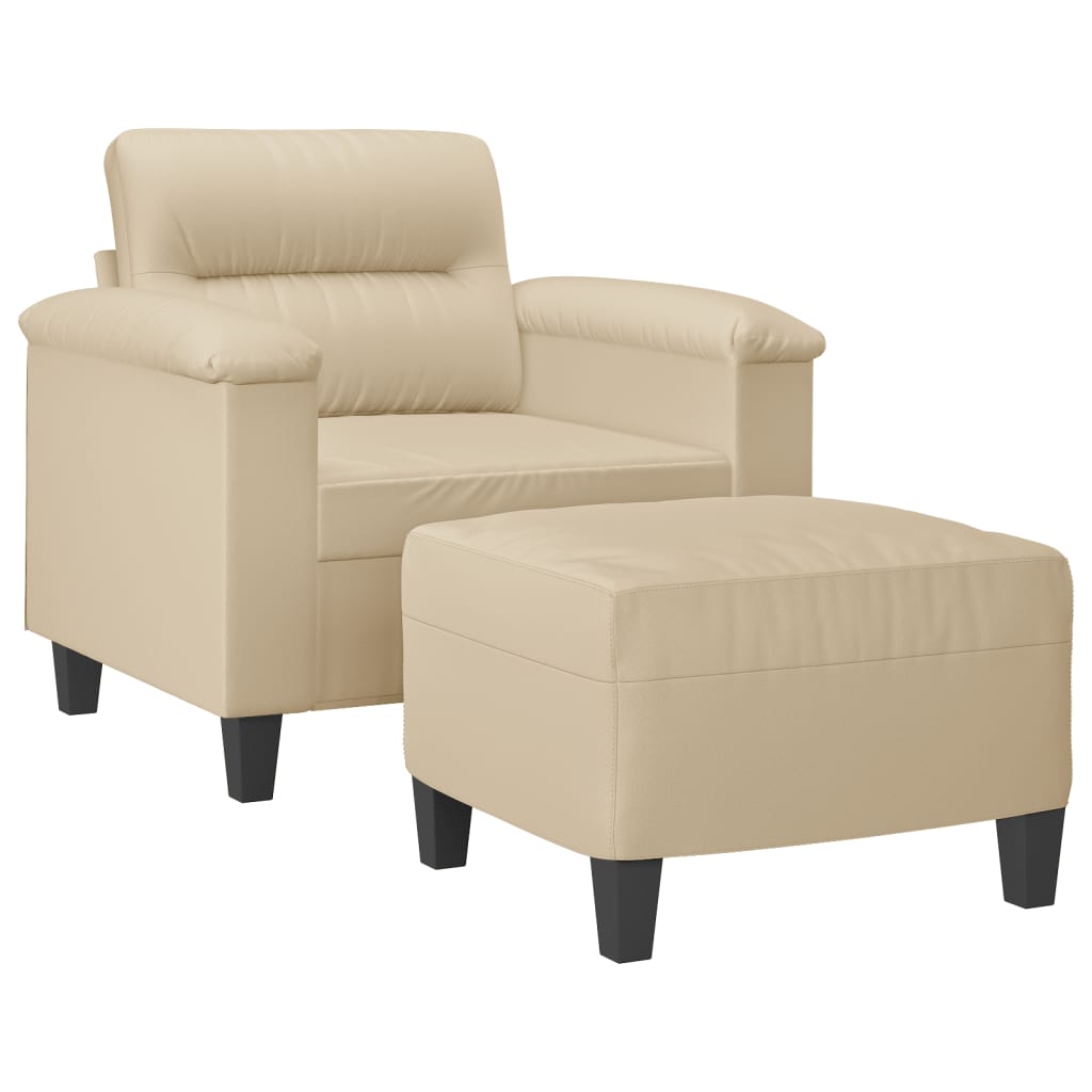 Fauteuil met voetenbank 60 cm microvezelstof crème