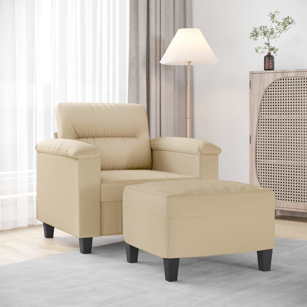 Fauteuil met voetenbank 60 cm microvezelstof crème