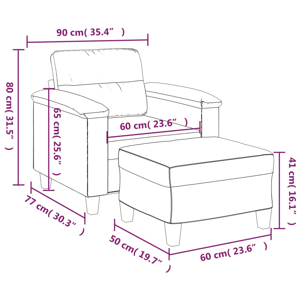 Fauteuil met voetenbank 60 cm microvezelstof beige