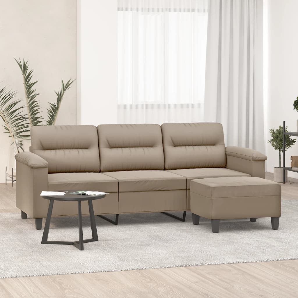 Driezitsbank met voetenbank 180 cm microvezelstof taupe