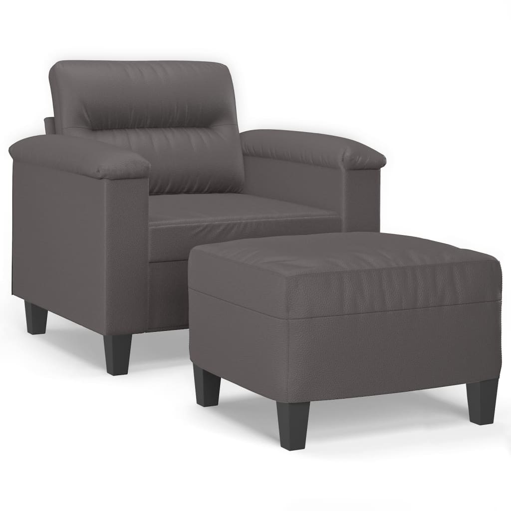 Fauteuil met voetenbank 60 cm kunstleer grijs