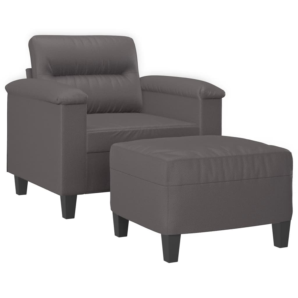 Fauteuil met voetenbank 60 cm kunstleer grijs