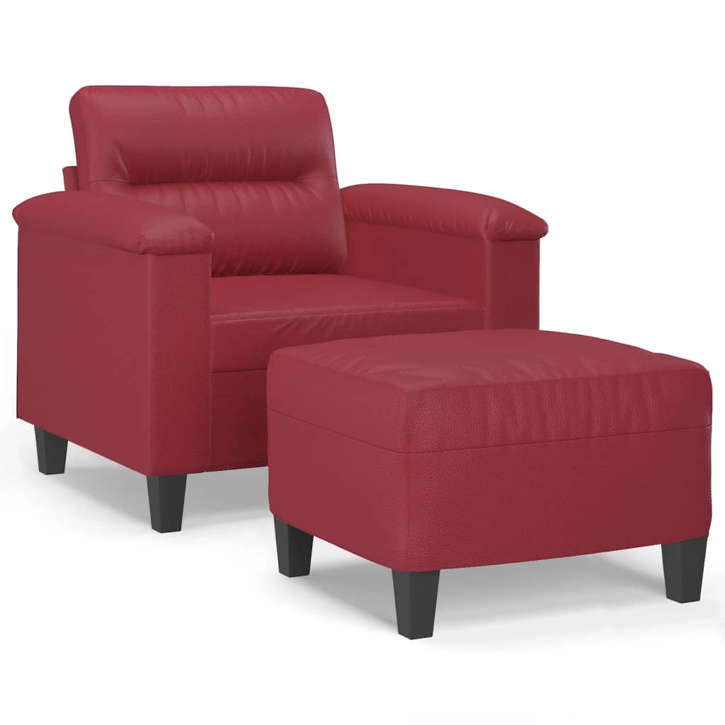Fauteuil met voetenbank 60 cm kunstleer wijnrood