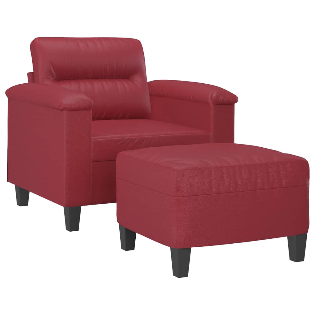Fauteuil met voetenbank 60 cm kunstleer wijnrood