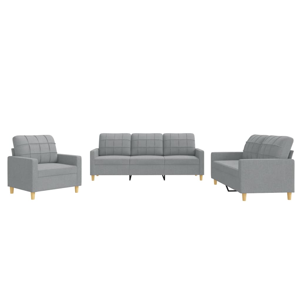 3-delige Loungeset met kussens stof lichtgrijs