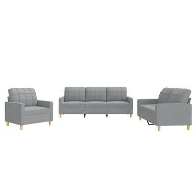 3-delige Loungeset met kussens stof lichtgrijs
