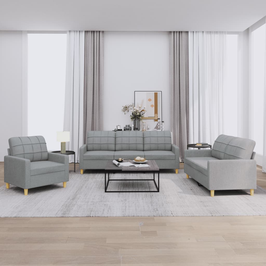 3-delige Loungeset met kussens stof lichtgrijs