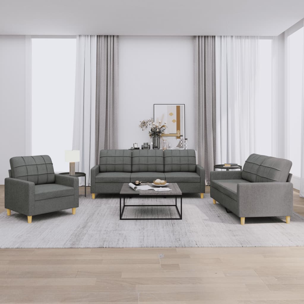 3-delige Loungeset met kussens stof donkergrijs