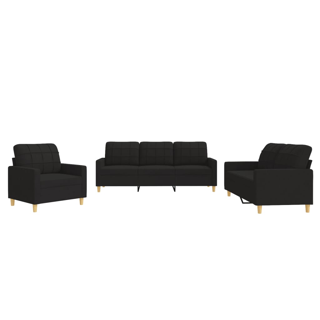 3-delige loungeset met kussens stof zwart
