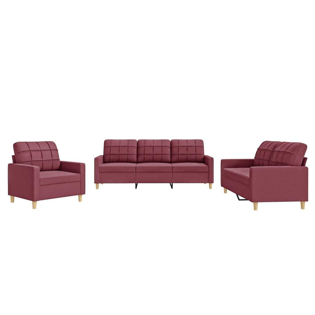 3-delige Loungeset met kussens stof wijnrood