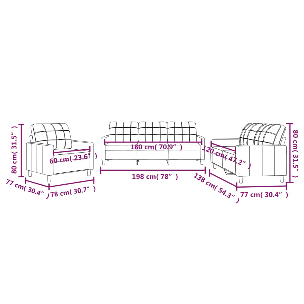 3-delige Loungeset met kussens stof taupe