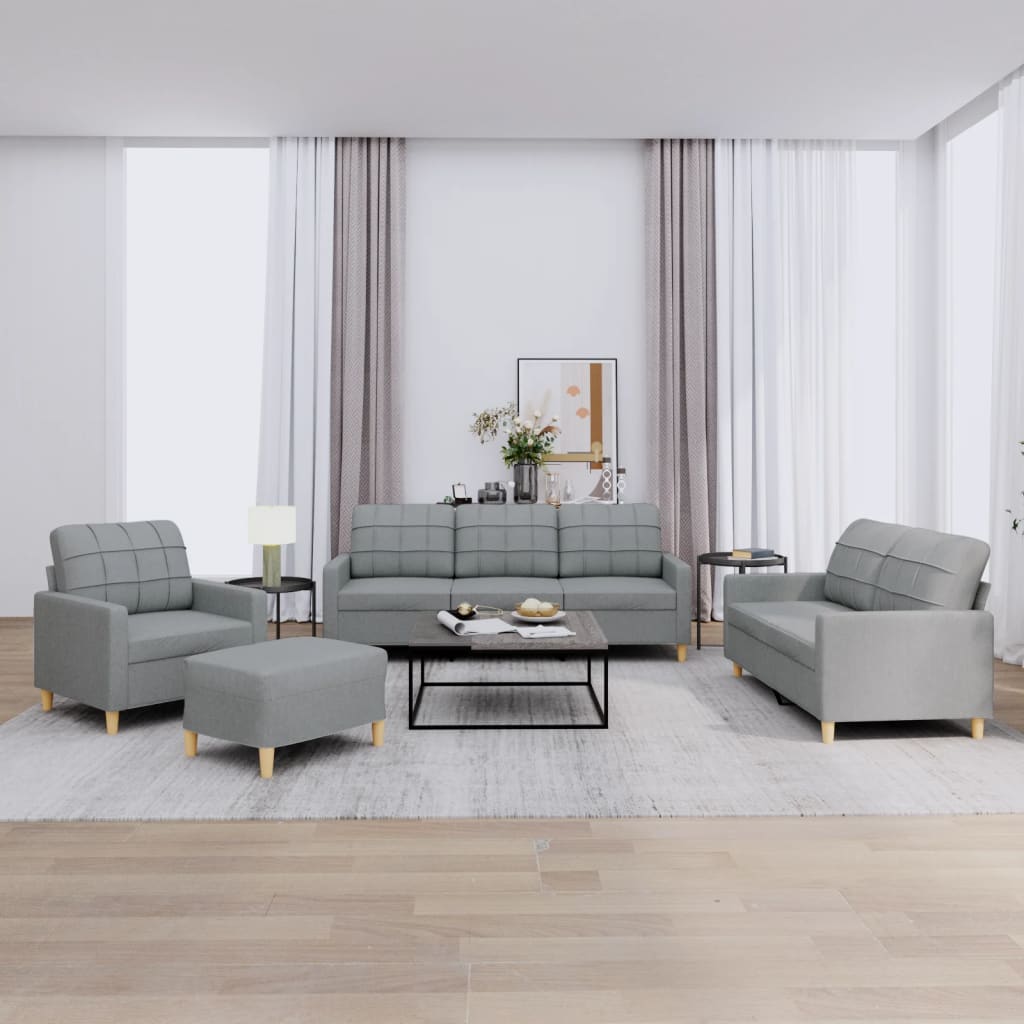 4-delige Loungeset met kussens stof lichtgrijs