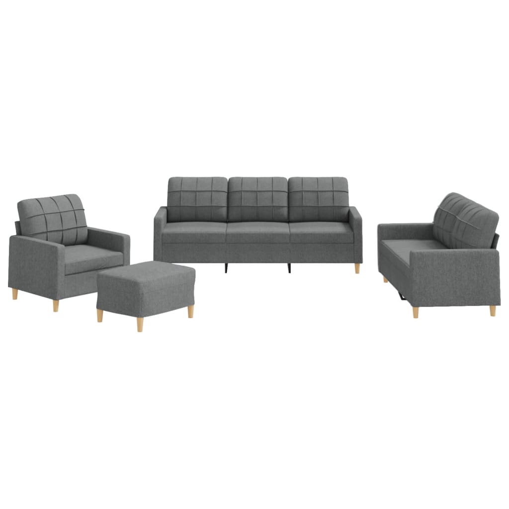 4-delige Loungeset met kussens stof donkergrijs