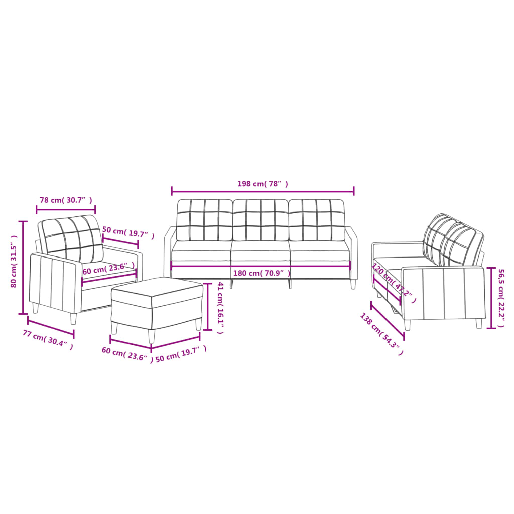 4-delige Loungeset met kussens stof bruin