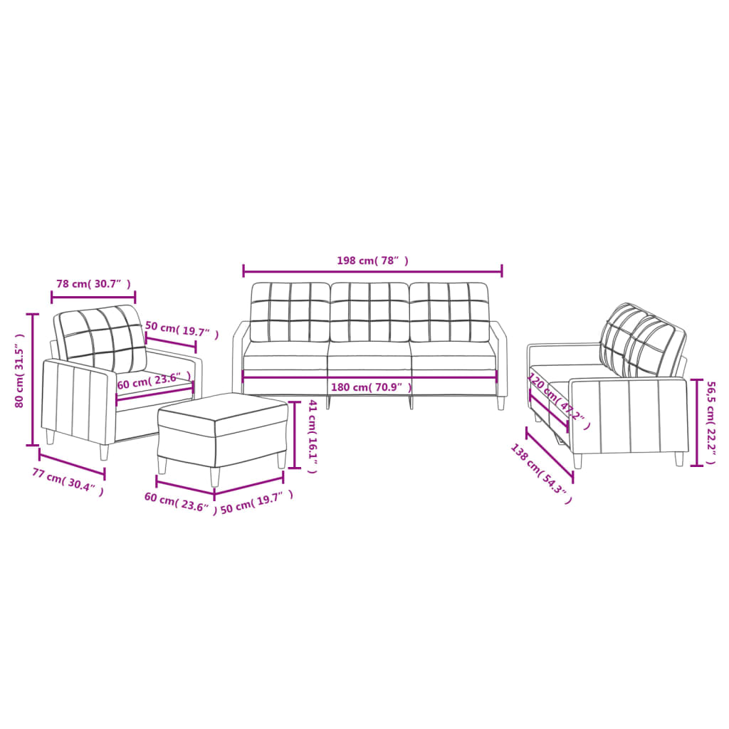 4-delige loungeset met kussens stof zwart