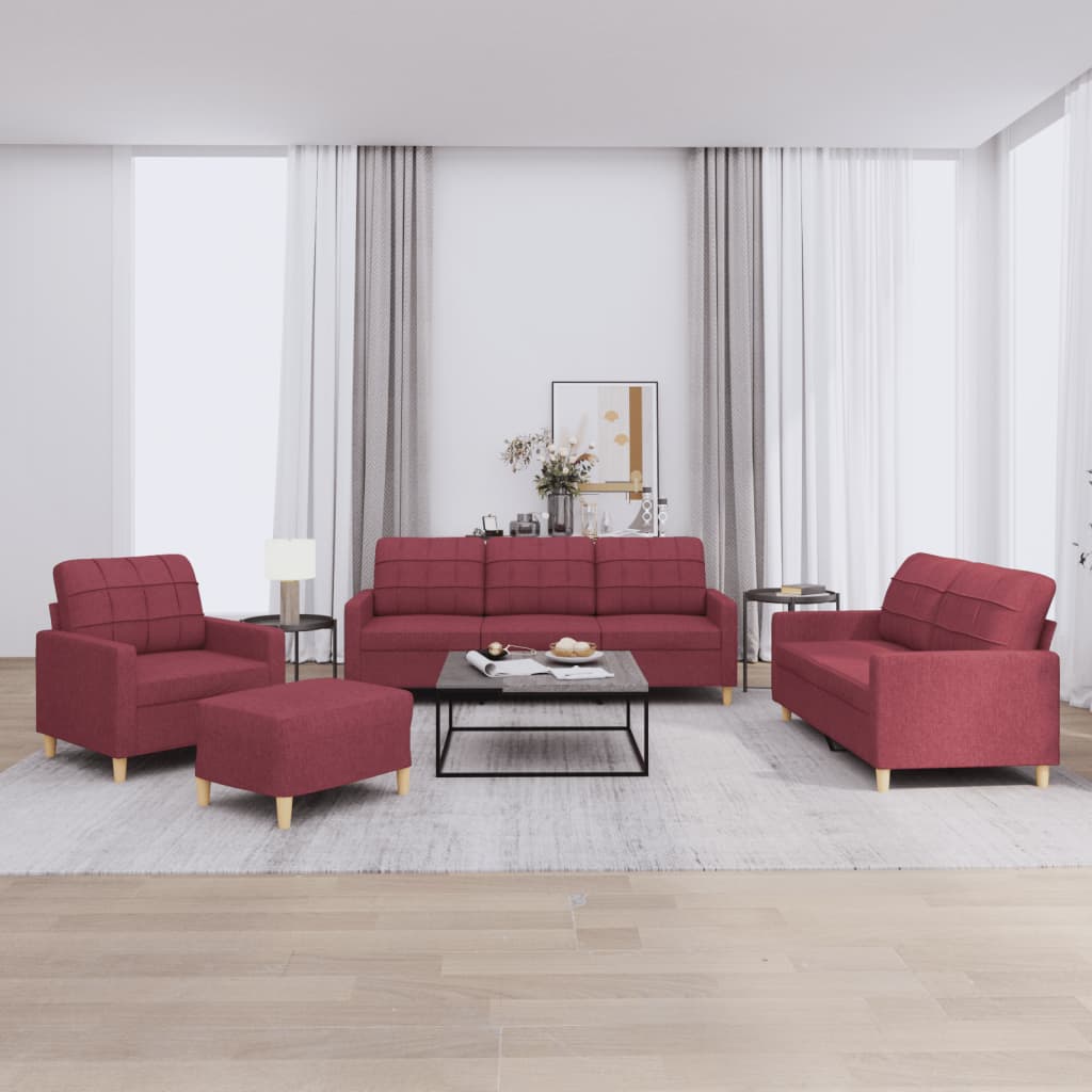 4-delige Loungeset met kussens stof wijnrood