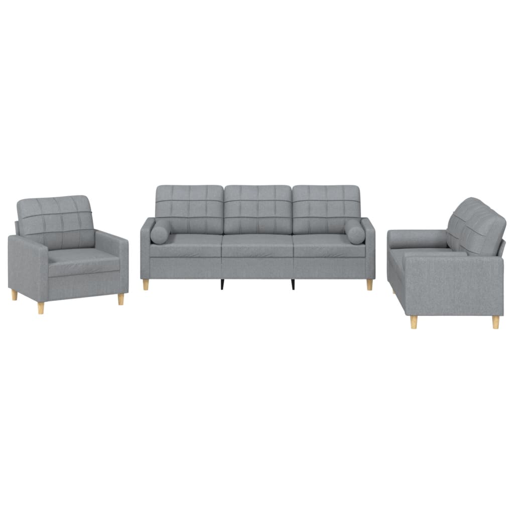 3-delige Loungeset met kussens stof lichtgrijs