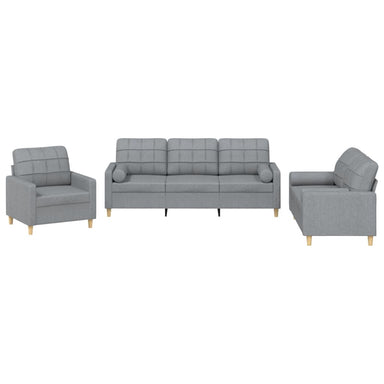 3-delige Loungeset met kussens stof lichtgrijs