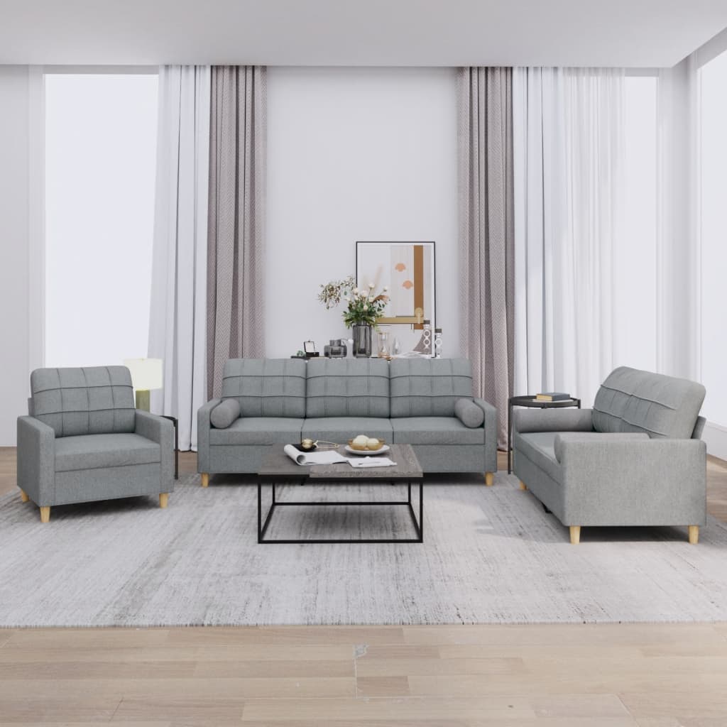 3-delige Loungeset met kussens stof lichtgrijs