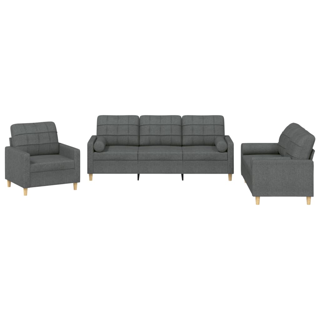 3-delige Loungeset met kussens stof donkergrijs