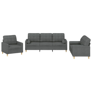 3-delige Loungeset met kussens stof donkergrijs