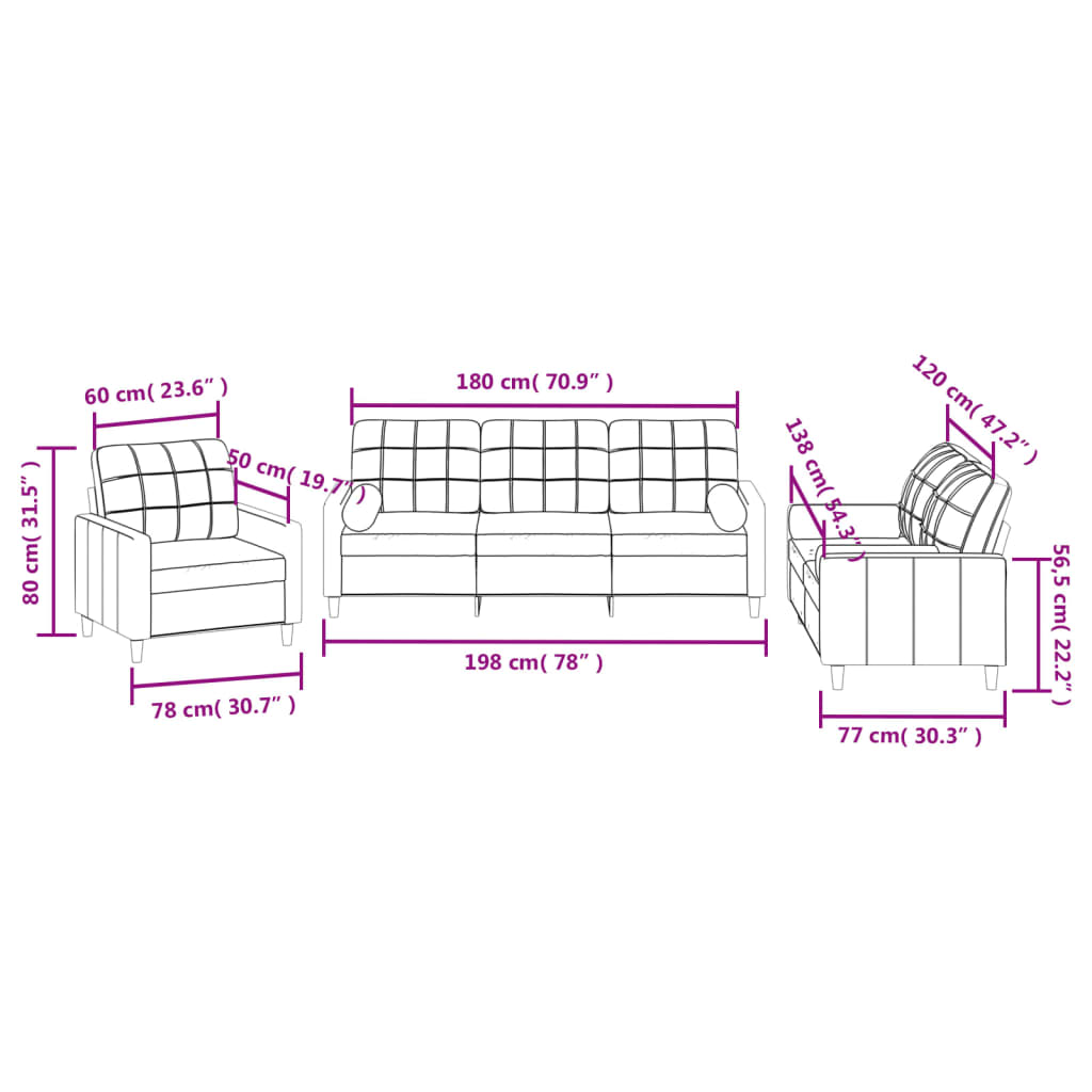 3-delige Loungeset met kussens stof bruin