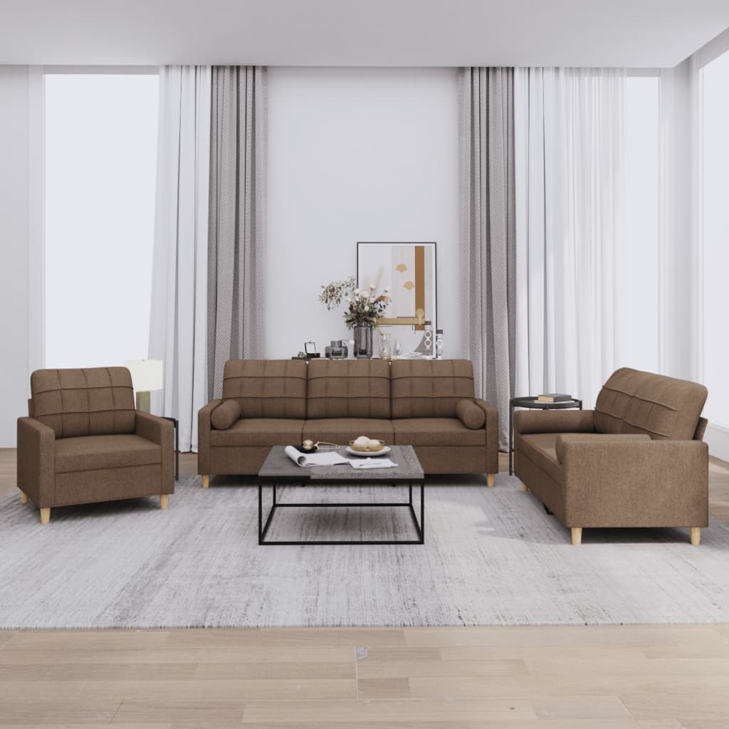 3-delige Loungeset met kussens stof bruin