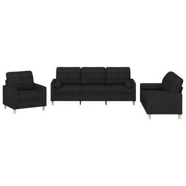 3-delige Loungeset met kussens stof zwart