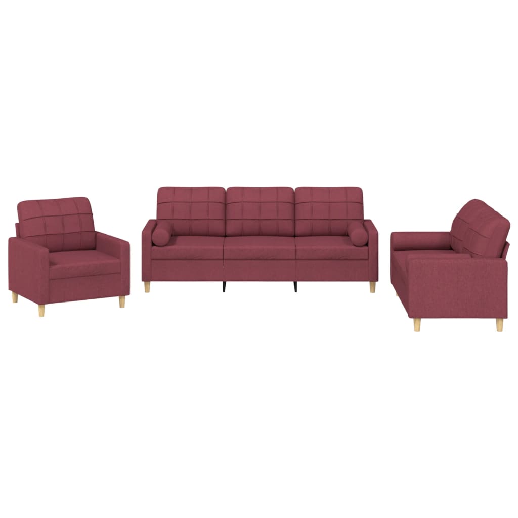 3-delige Loungeset met kussens stof wijnrood