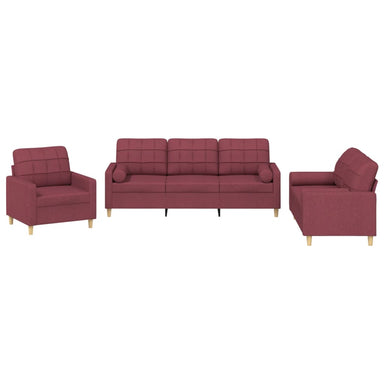 3-delige Loungeset met kussens stof wijnrood