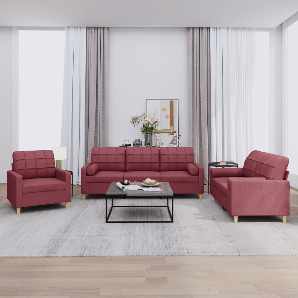 3-delige Loungeset met kussens stof wijnrood