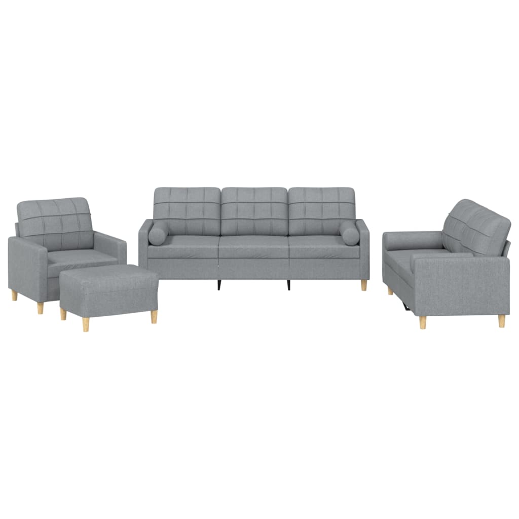 4-delige Loungeset met kussens stof lichtgrijs