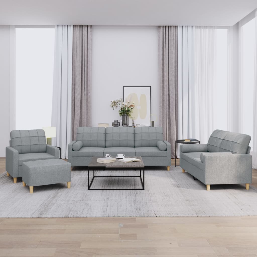 4-delige Loungeset met kussens stof lichtgrijs