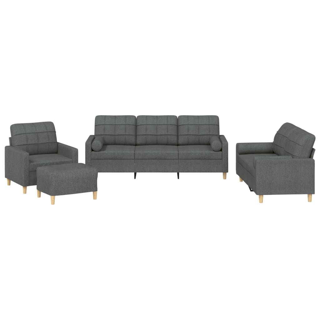 4-delige Loungeset met kussens stof donkergrijs