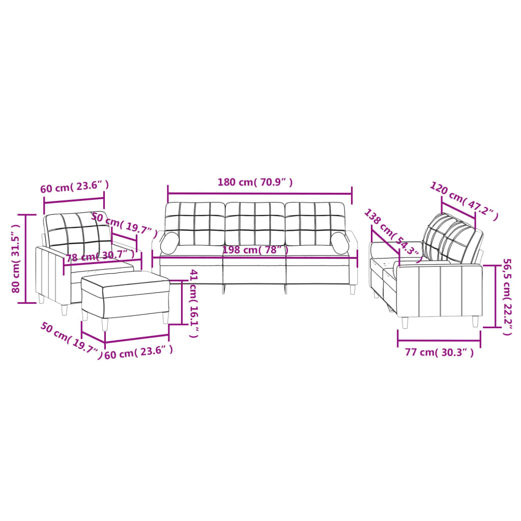 4-delige Loungeset met kussens stof donkergrijs