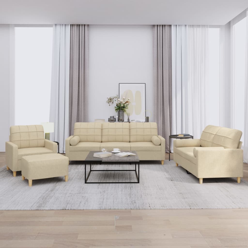 4-delige Loungeset met kussens stof crèmekleurig